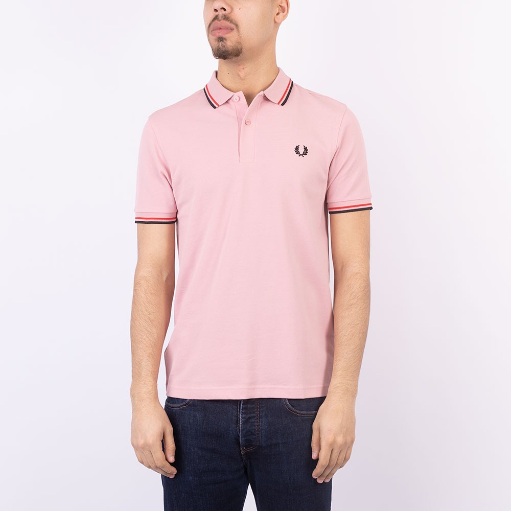 Fred Perry Brown Twin Tipped Collar Dark Pink Polo Shirt