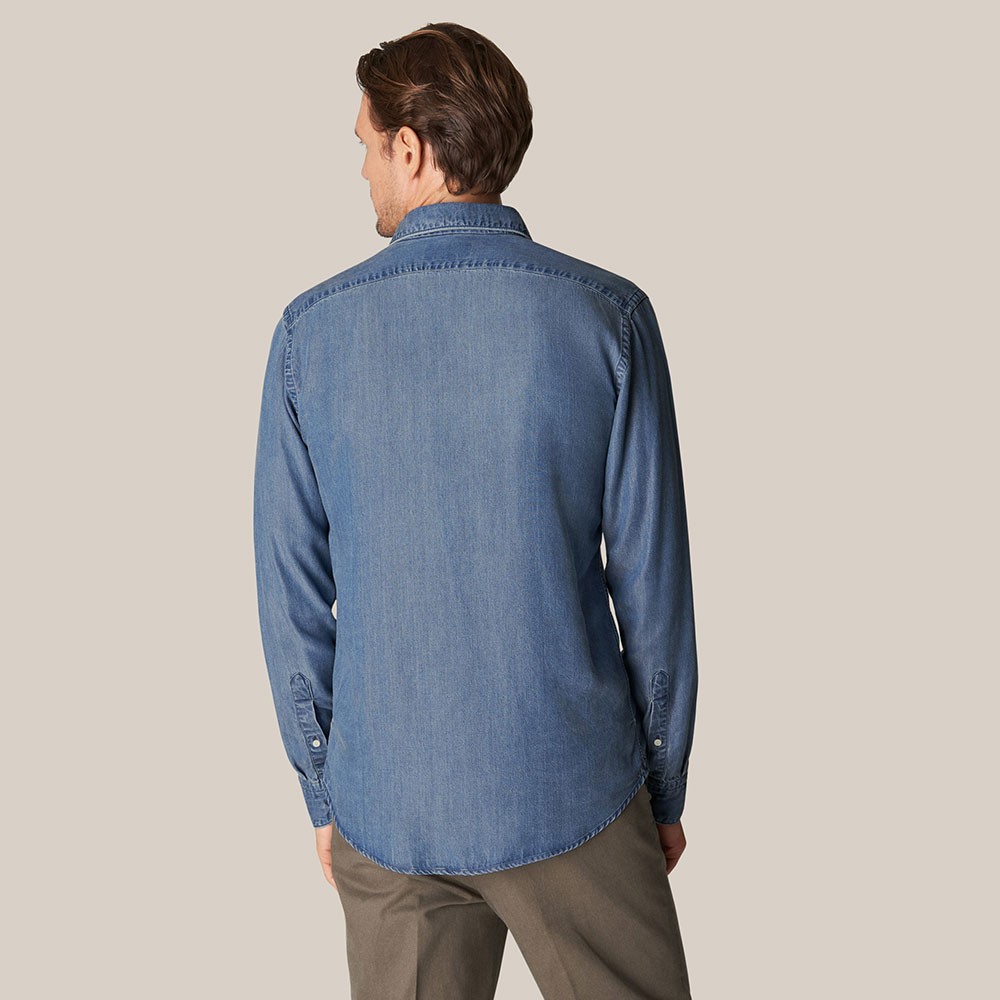 Eton Slim Spread Collar Denim Shirt Oxygen Clothing