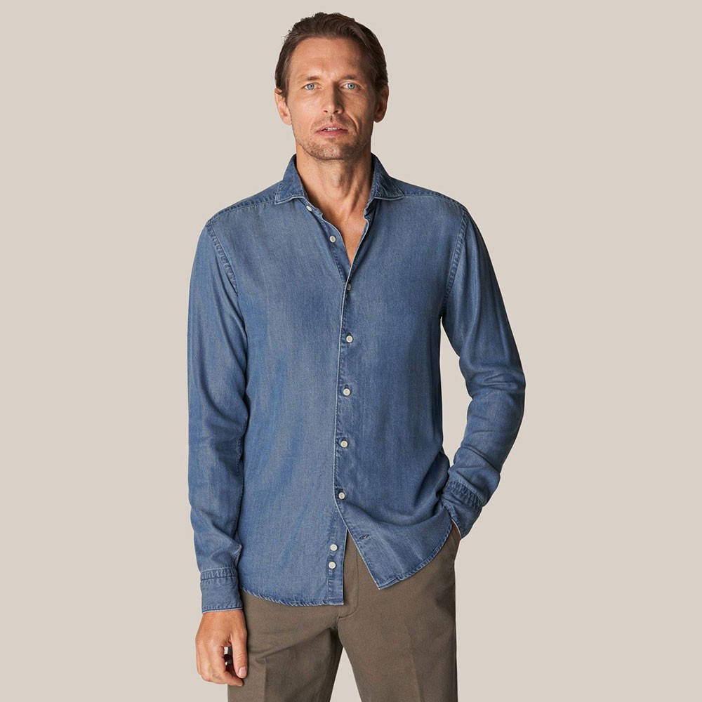 Eton Slim Spread Collar Denim Shirt Oxygen Clothing
