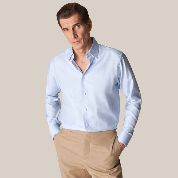 Eton Mens Blue Button Under Textured Shirt #2