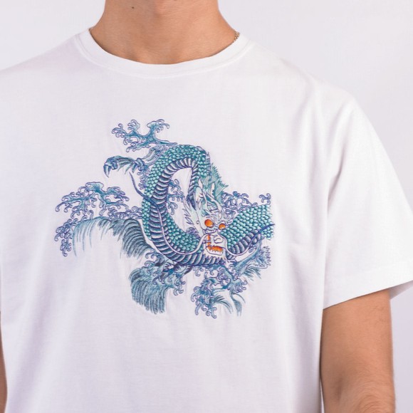 Maharishi Mens White Water Dragon Embroidered T Shirt main image