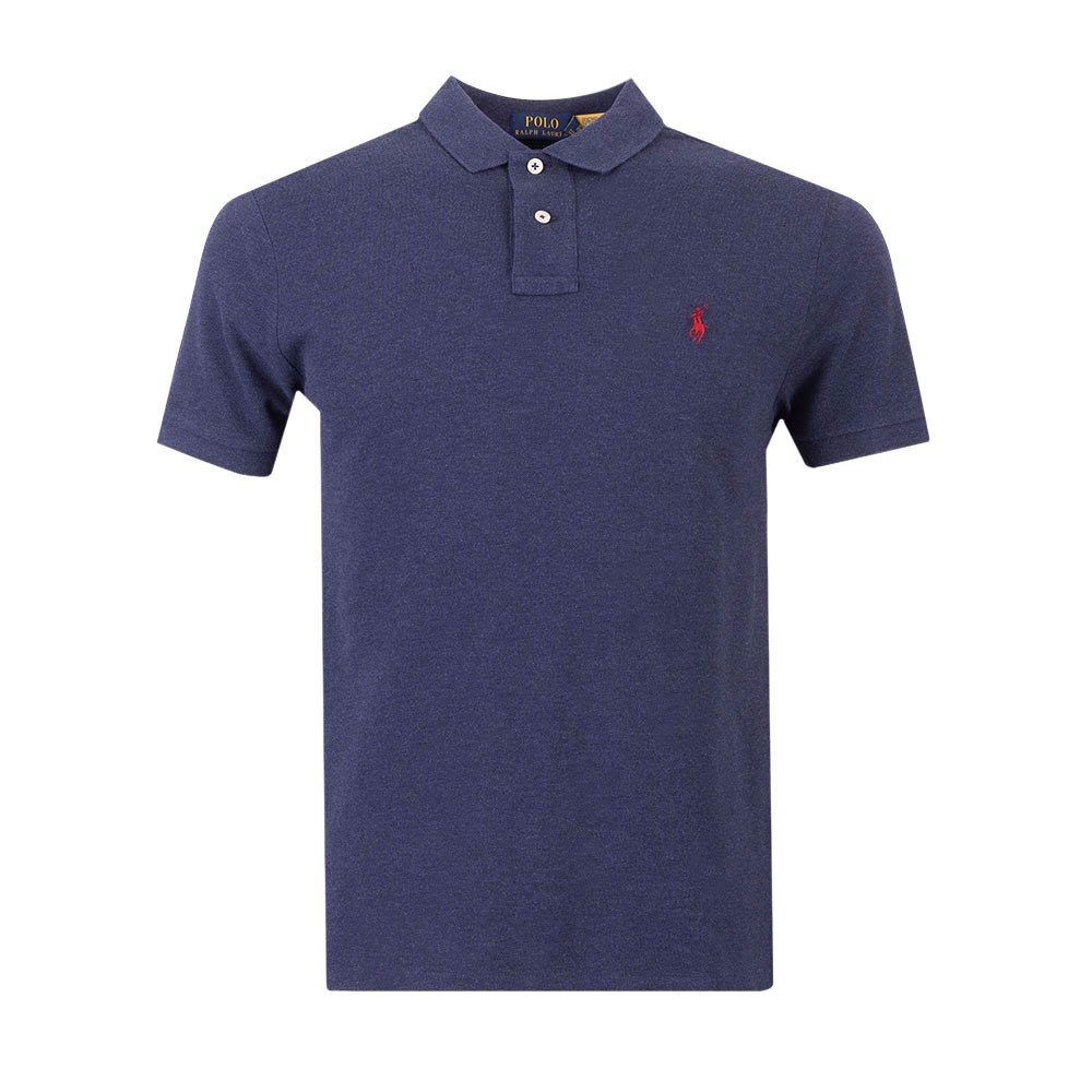 Ralph Lauren POLO RALPH LAUREN CUSTOM SLIM FIT short sleeve polo shirt, men's size L cotton navy blue type Vintage Second Hand