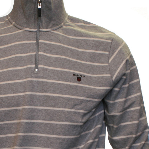 Gant Mens Grey Gant Grey Melange Light Weight Breton Stripe 1/2 Zip main image