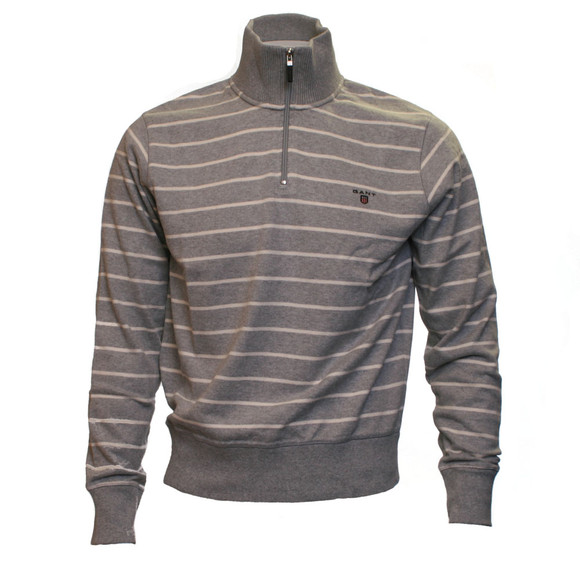 Gant Mens Grey Gant Grey Melange Light Weight Breton Stripe 1/2 Zip main image