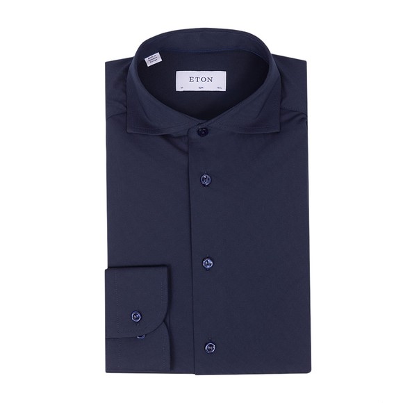 Eton Mens Blue 4 Way Stretch Jersey Shirt #1