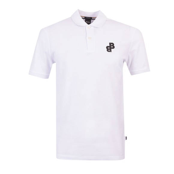 BOSS Mens White Formal Parlay 191 Logo Polo Shirt #1