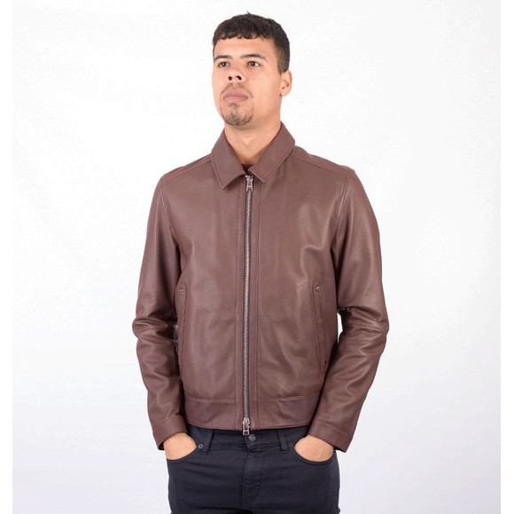 BOSS Mens Brown Formal Mapson3 Leather Overshirt #2