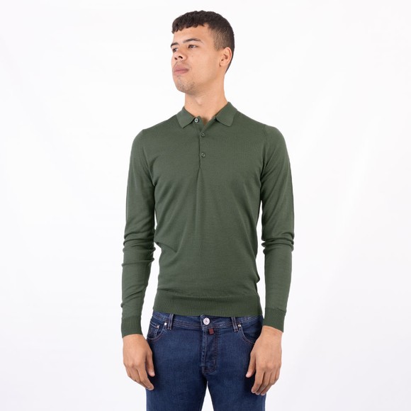 John Smedley Mens Green Belper Long Sleeve Polo Shirt #2