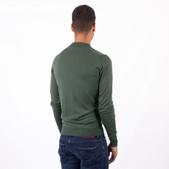 John Smedley Mens Green Belper Long Sleeve Polo Shirt #4