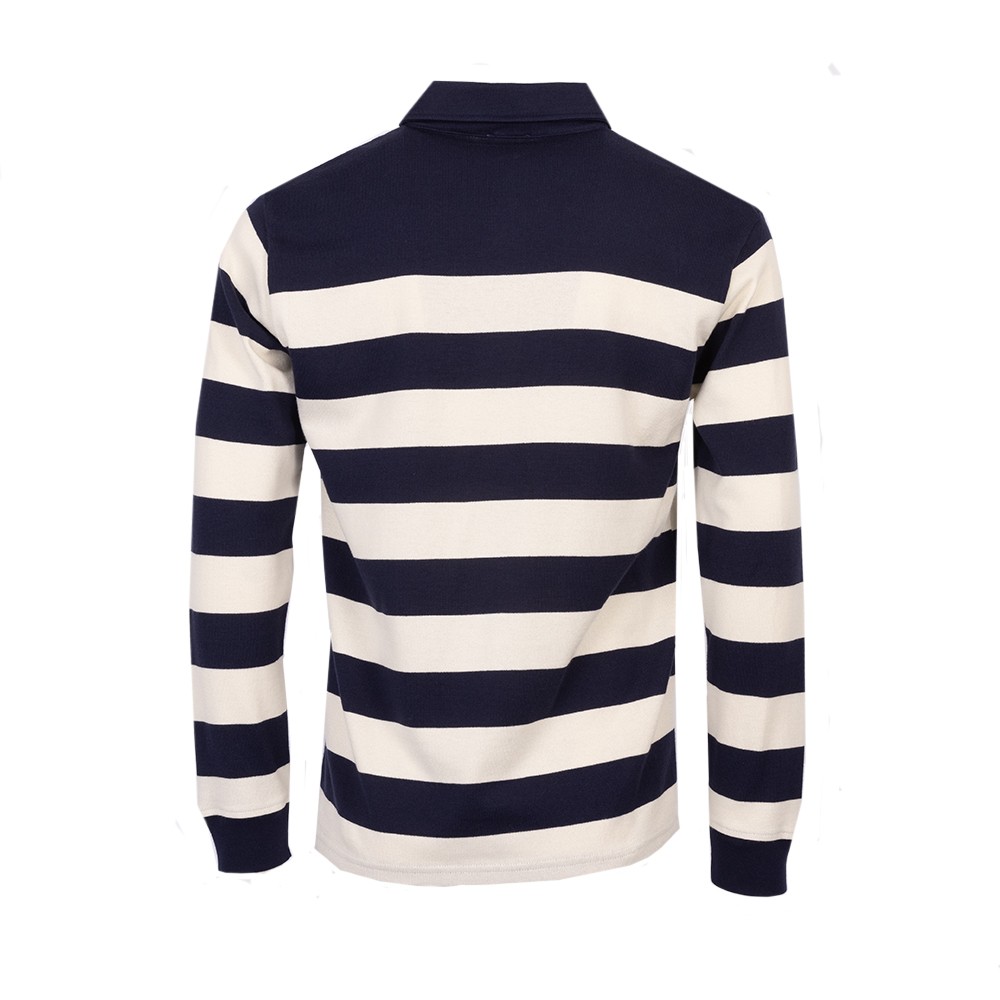 Mens Blue Stripe Long Sleeve Polo