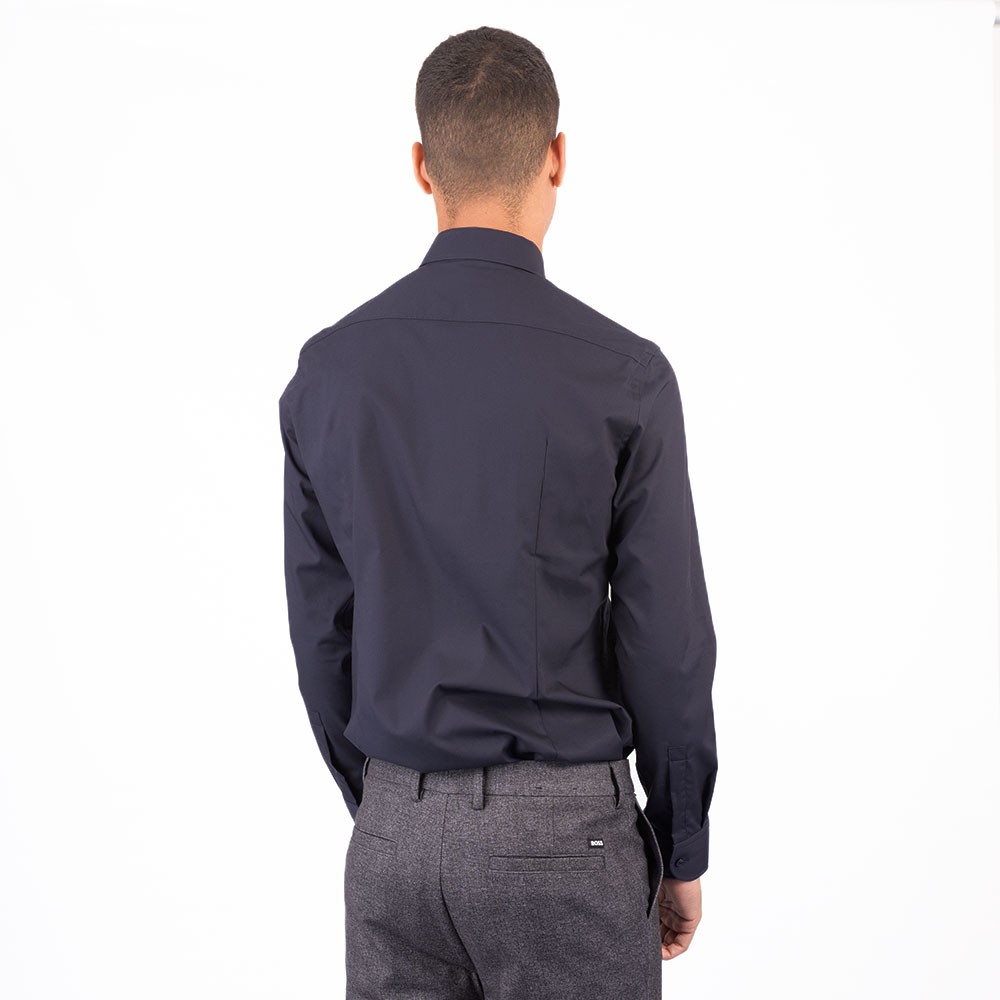 BOSS Hombres H HANK Kent C1 214 Camisa Slim Popelín De Algodón Stretch Impreso, Azul Oscuro404, 38