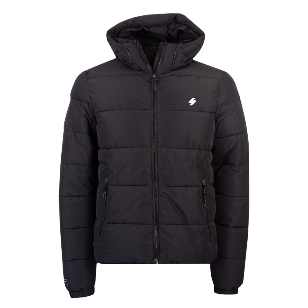 Mens Black Hooded Sports Puffer Jacket