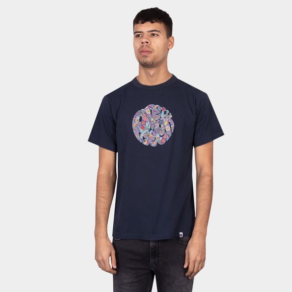 Pretty Green Mens Blue Mystic Paisley Logo T-Shirt main image