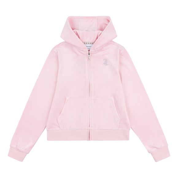 Juicy Couture Girls Pink Full Zip Diamante Velour Hoody #1