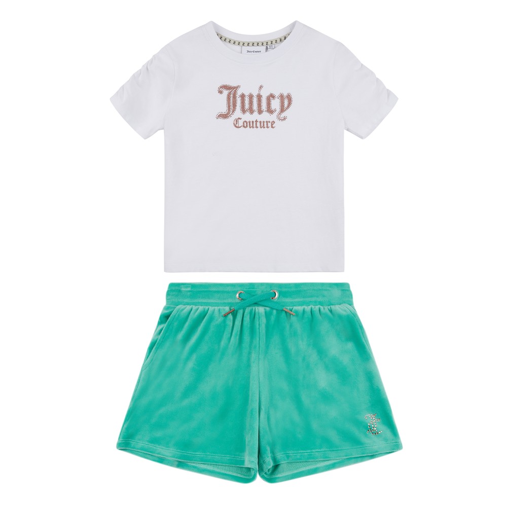 Diamante Ruched Sleeve T Shirt & Short Set