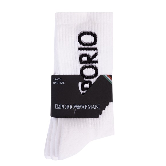 Emporio Armani Mens White 3 Pack Logo Sport Sock #1