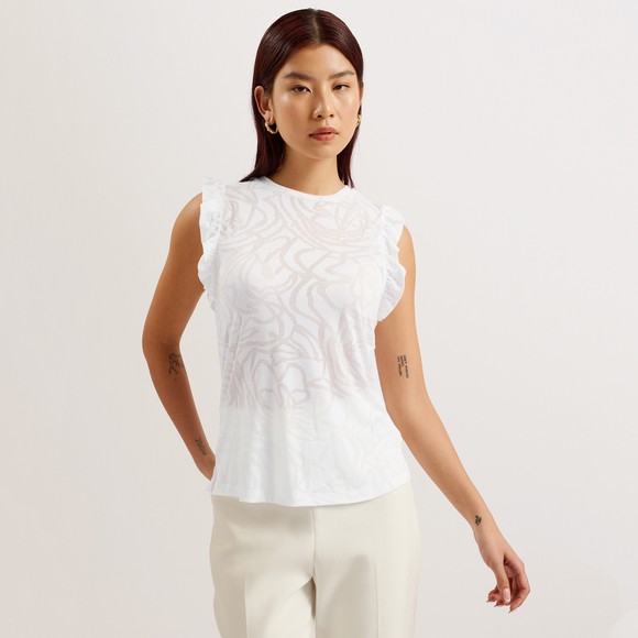 Ted Baker Womens White IIlaa Frill Sleeve Top