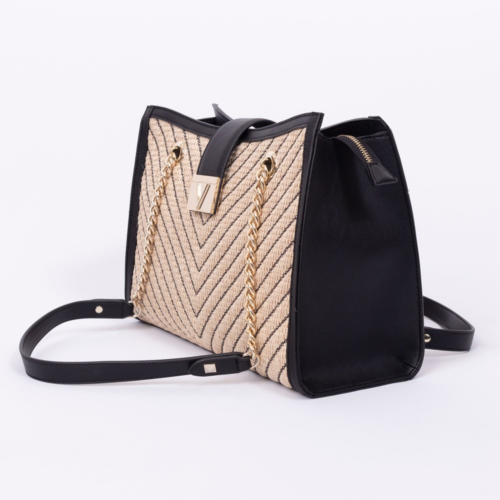 【VALENTINO BAGS】Tribeca 2トーン バケットバッグ【関税込】 Valentino TRIBECA VBS7NR02 SHOPPING; COLOR: NATURAL/BLACK