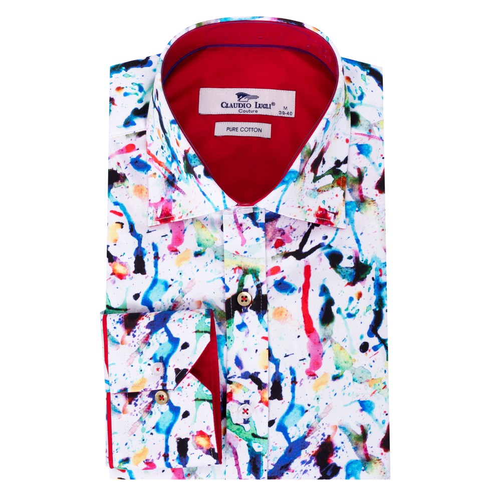 paint splatter dress shirt W866P Black Paint Splatter Shirt