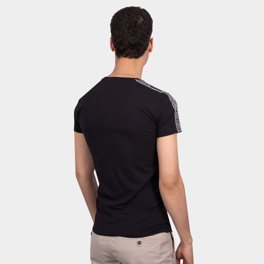 トップス EMPORIO ARMANI tape cotton knit archive Emporio Armani Mercerised Jersey T-shirt With Logo Tape | Navy