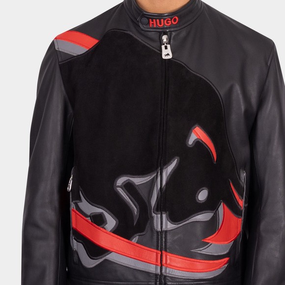 HUGO Mens Black Laux Red Bull Leather Jacket main image