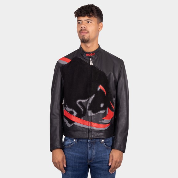 HUGO Mens Black Laux Red Bull Leather Jacket main image
