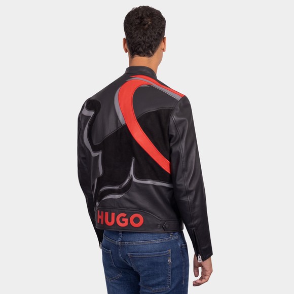HUGO Mens Black Laux Red Bull Leather Jacket main image