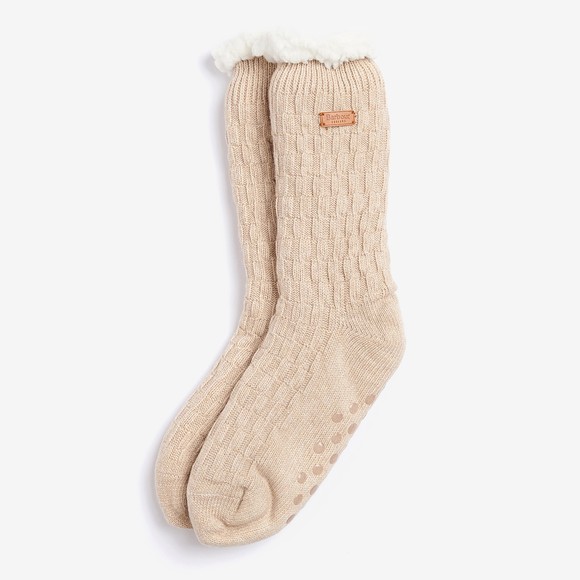Barbour Lifestyle Womens Beige Cable Knit Lounge Sock #1