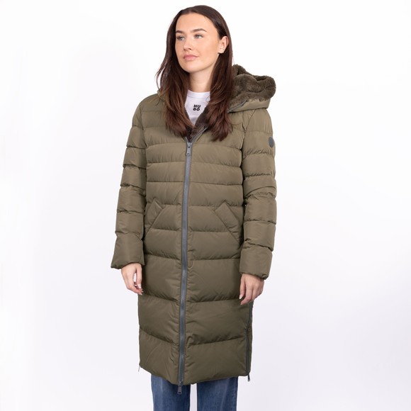 Rino & Pelle Womens Green Long Padded Coat With Fur #2