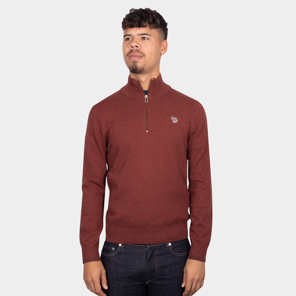 Paul Smith Maglione Uomo Mezza Zip In Lana Con Dettaglio Zebra Sul Petto