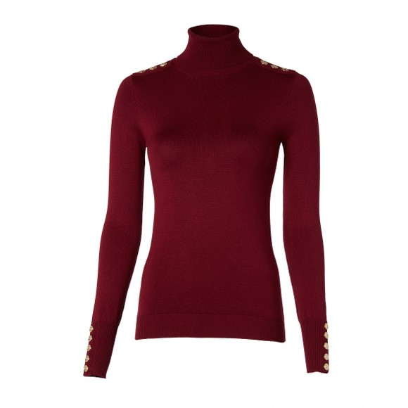 Holland Cooper Womens Red Buttoned Knit Roll Neck main image