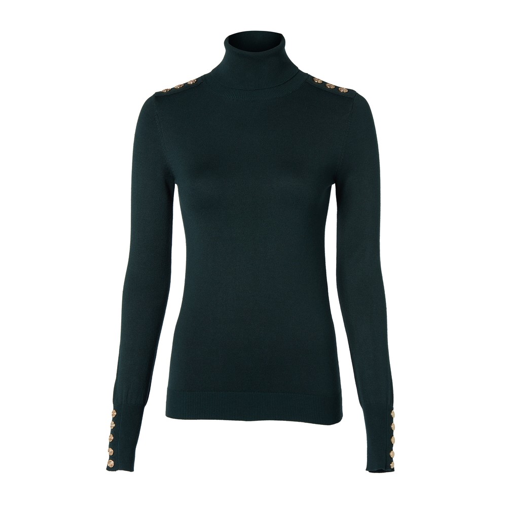 Buttoned Knit Roll Neck