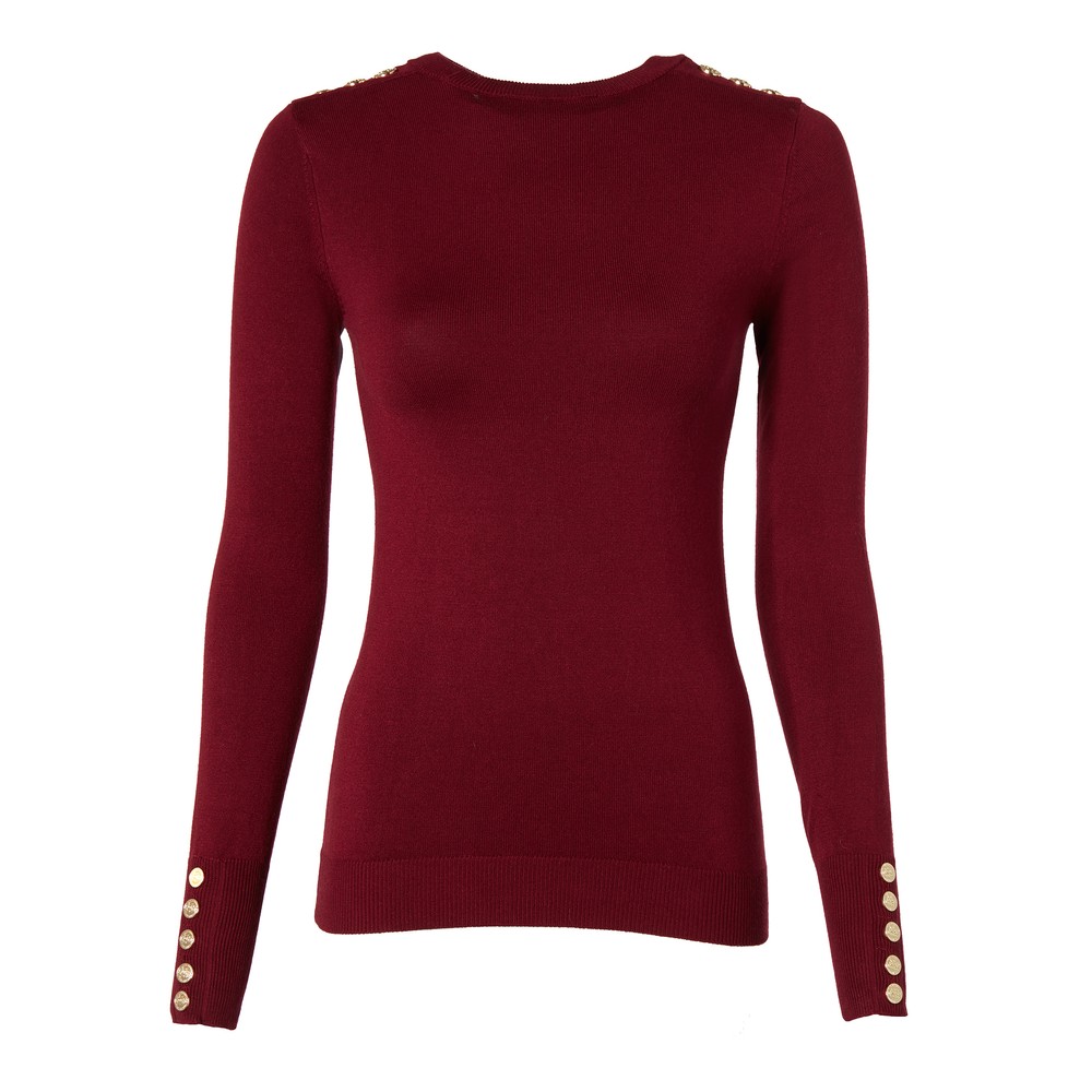 Buttoned Knit Crew Neck Jumper