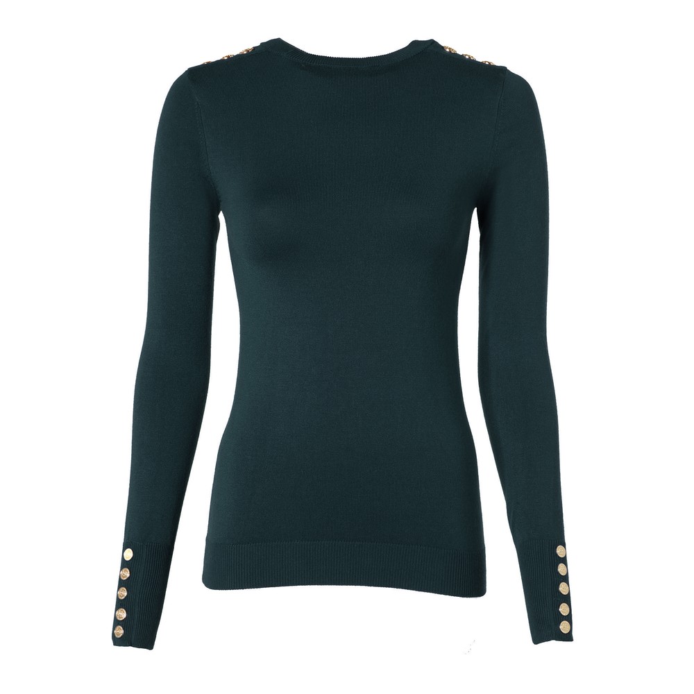 Buttoned Knit Crew Neck Jumper