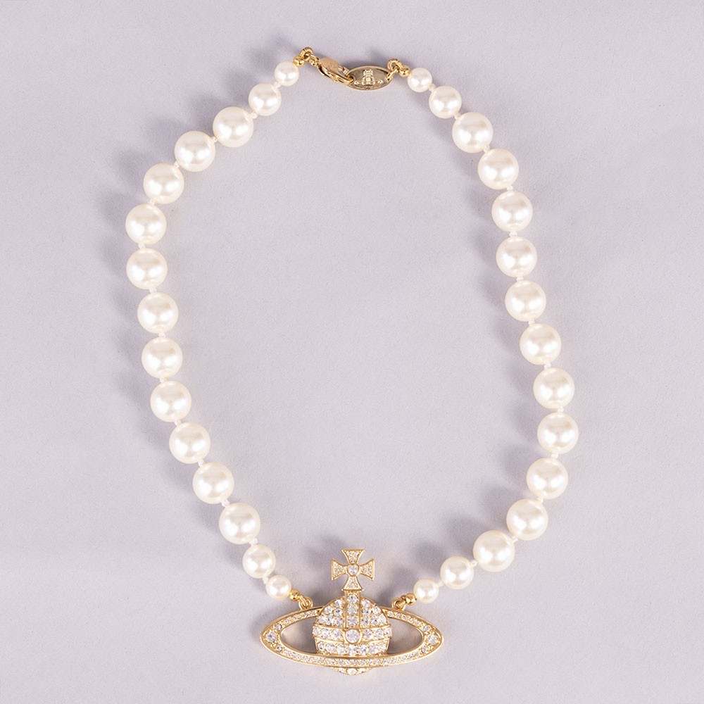 【Vivienne Westwood】One Row Pearl Bath Relief Necklace Vivienne Westwood Gold-Tone One Row Pearl Bas Relief Choker