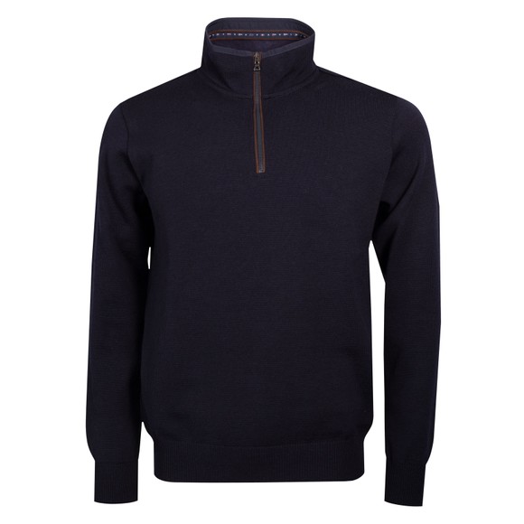 Paul & Shark Mens Blue Cool Touch Leather Trim Half Zip Jumper main image