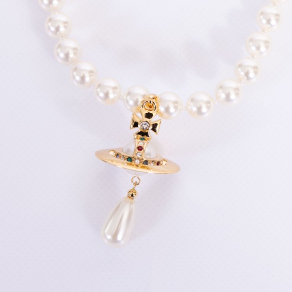 Vivienne Westwood Womens Gold One Row Pearl Drop Choker #3