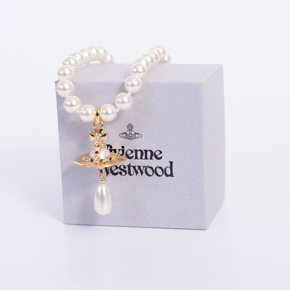Vivienne Westwood Womens Gold One Row Pearl Drop Choker #1