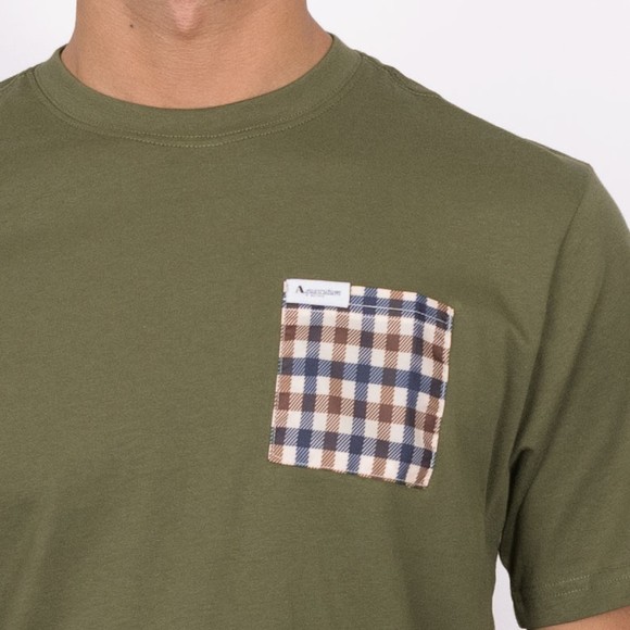 Aquascutum Mens Green Active Club Check Pocket T Shirt #4