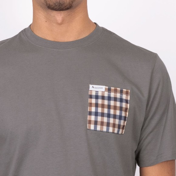 Aquascutum Mens Grey Active Club Check Pocket T Shirt main image