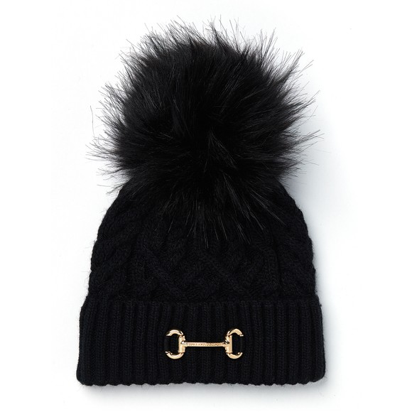 Holland Cooper Womens Black Horsebit Bobble Hat main image