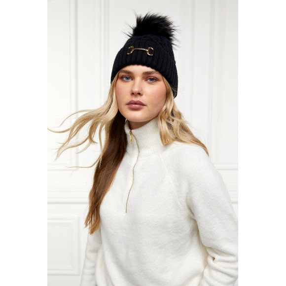 Holland Cooper Womens Black Horsebit Bobble Hat main image