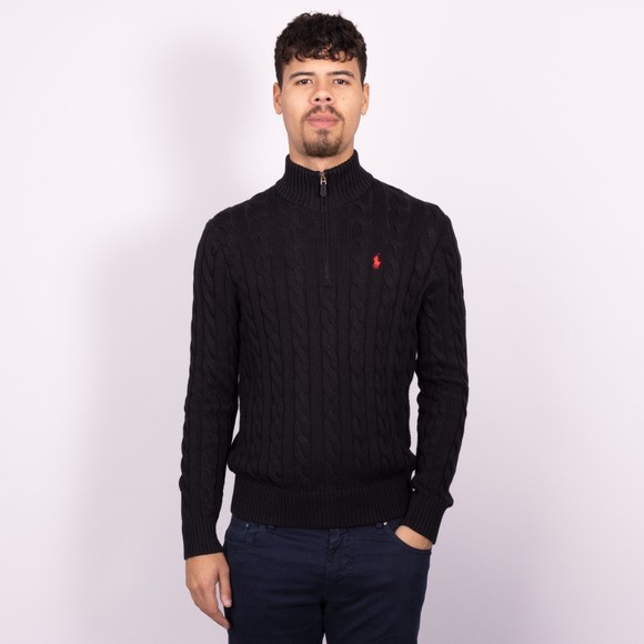 Polo Ralph Lauren Mens Black Cable Knit Half Zip Jumper main image