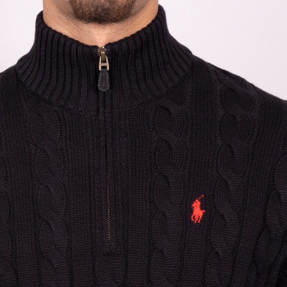 Polo Ralph Lauren Mens Black Cable Knit Half Zip Jumper main image