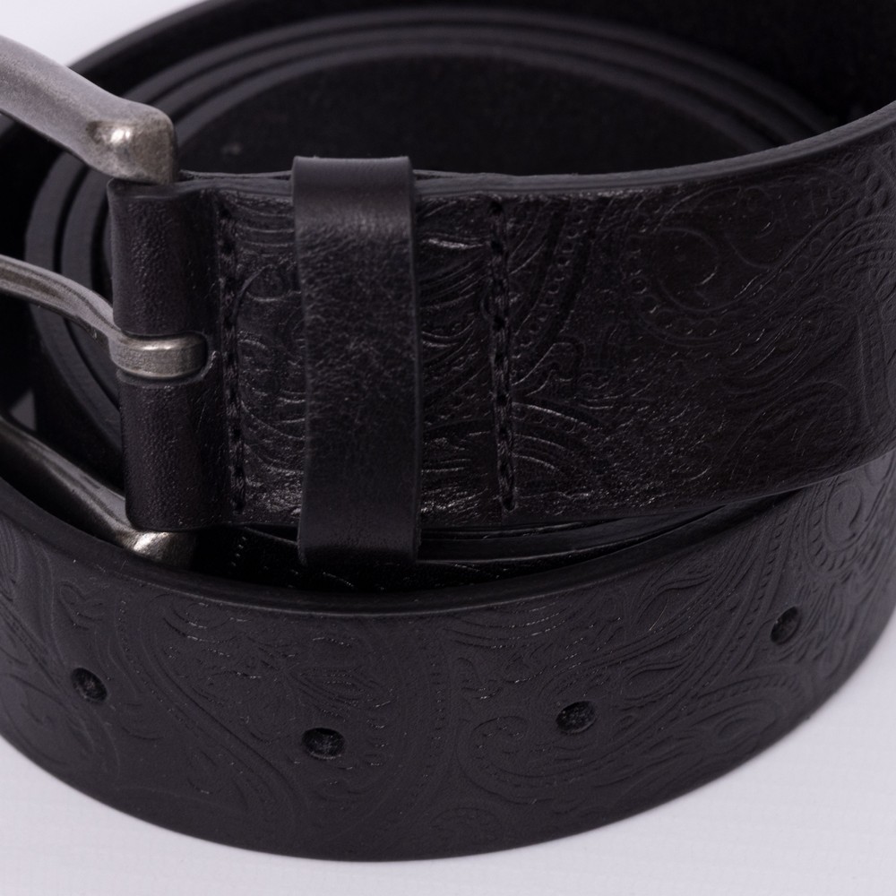 EMBOSSED LEATHER BELT / BLACK PAISLEY THE KENFORD FINESHOES