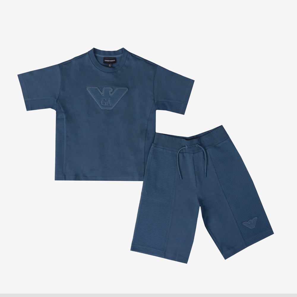 Embroidered Ribbed T Shirt & Short Set