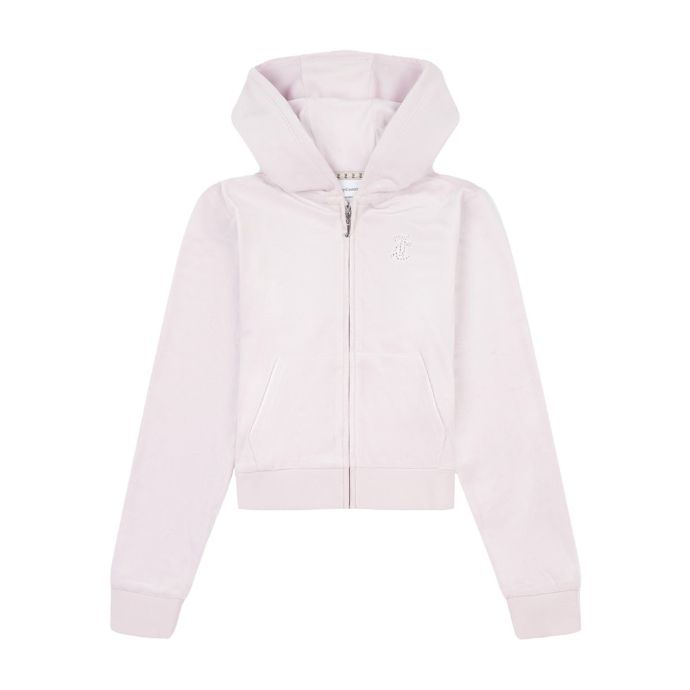 Full Zip Diamante Velour Hoody