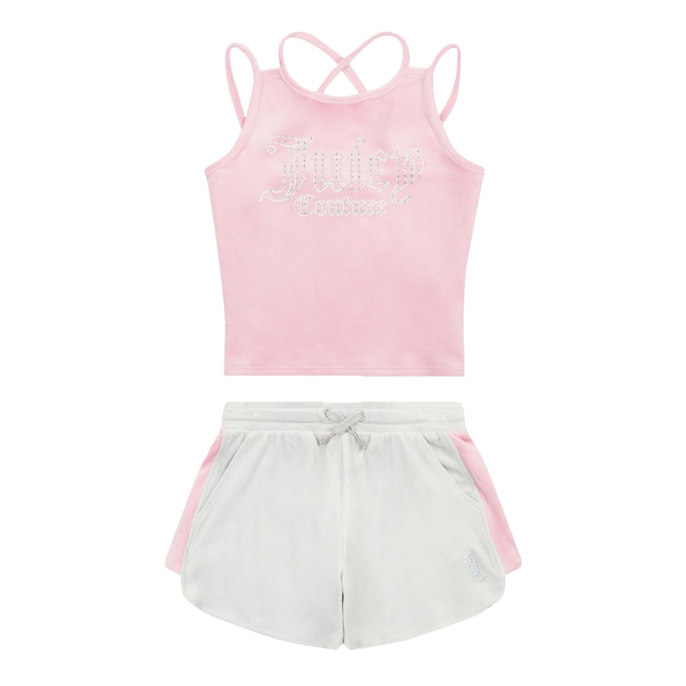 Velour Strappy Top &amp; Runner Short Set