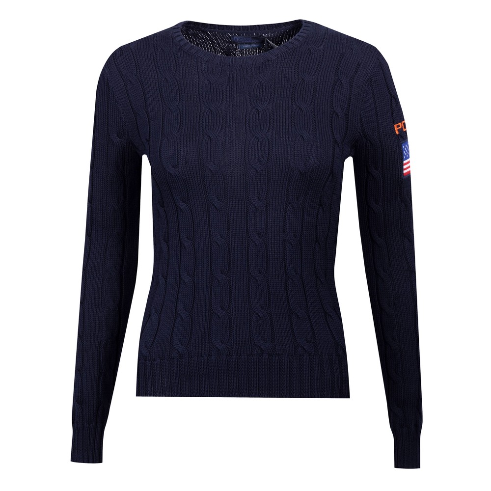 Flag Patch Cable Knit Cotton Jumper