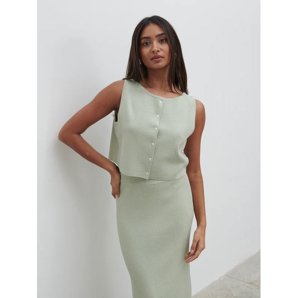 Pretty Lavish Womens Green Jasmin Knit Waistcoat main image